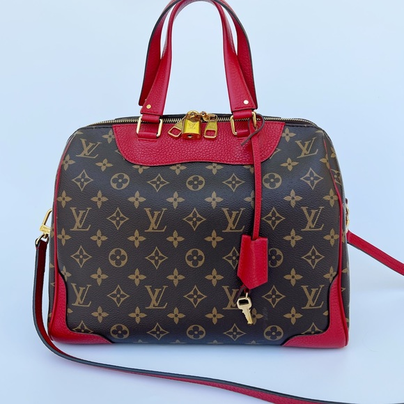 Authentic✅Louis Vuitton Retiro Monogram Red Satchel Duffle Crossbody Canvas - Picture 7 of 14